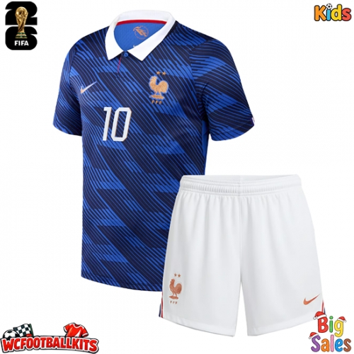 France Kylian Mbappe #10 Replica Home Stadium Kit for Kids World Cup 2026 Short Sleeve (+ pants)
